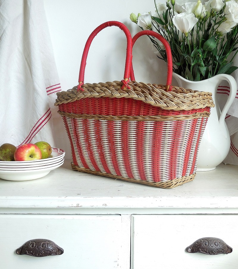 Large vintage French wicker shopping basket Lavender House Vintage