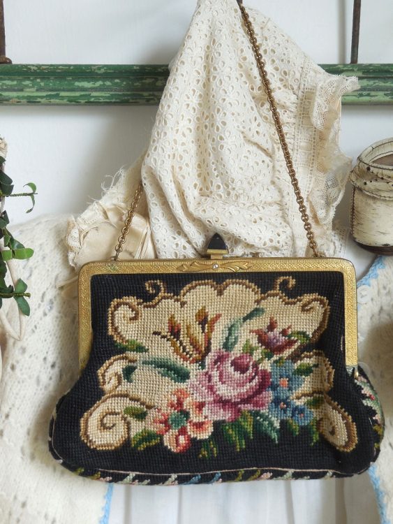 Beautiful vintage petit point evening bag or purse - Lavender House Vintage