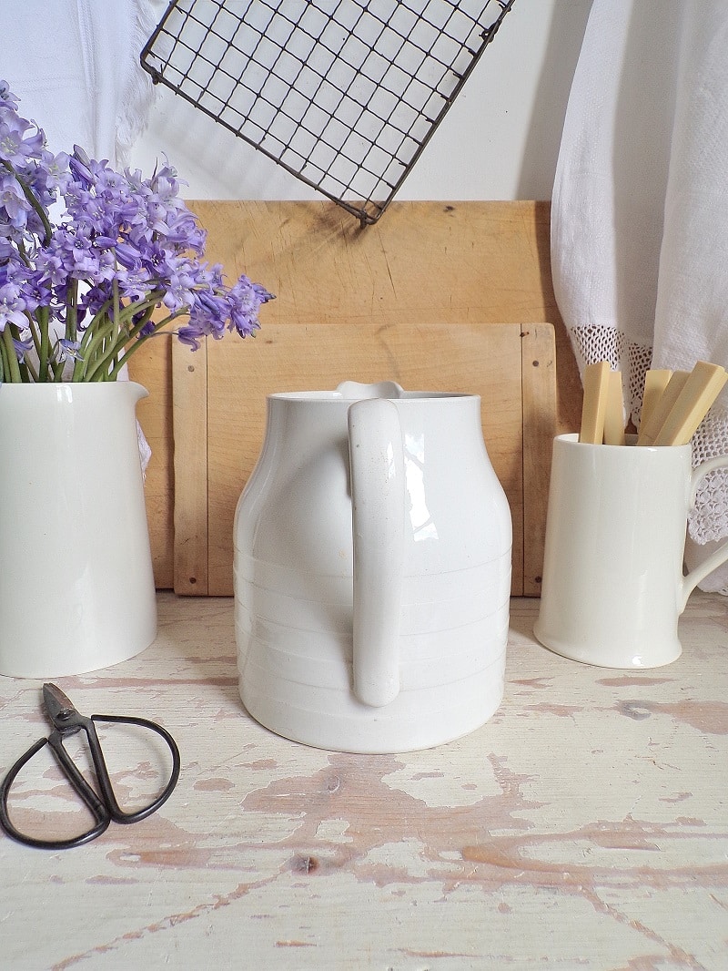 Large Edwardian white ironstone banded jug - Lavender House Vintage